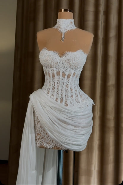 Strapless Lace Corset Mini Dress with Draped Sash