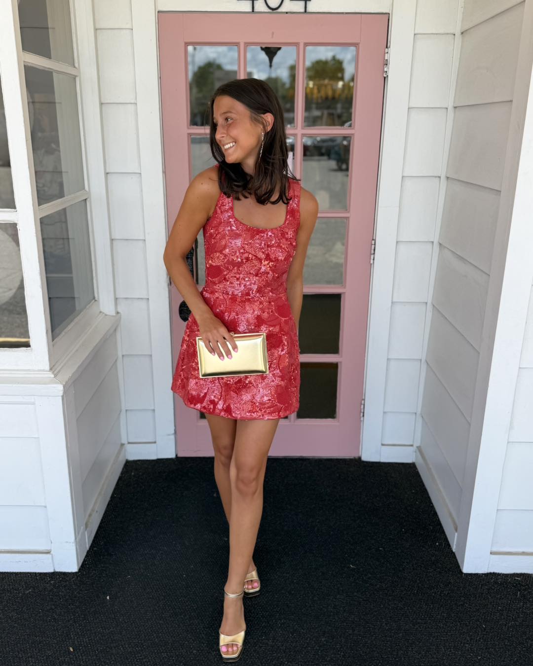 Sequin Square Neck Fit and Flare Mini Dress