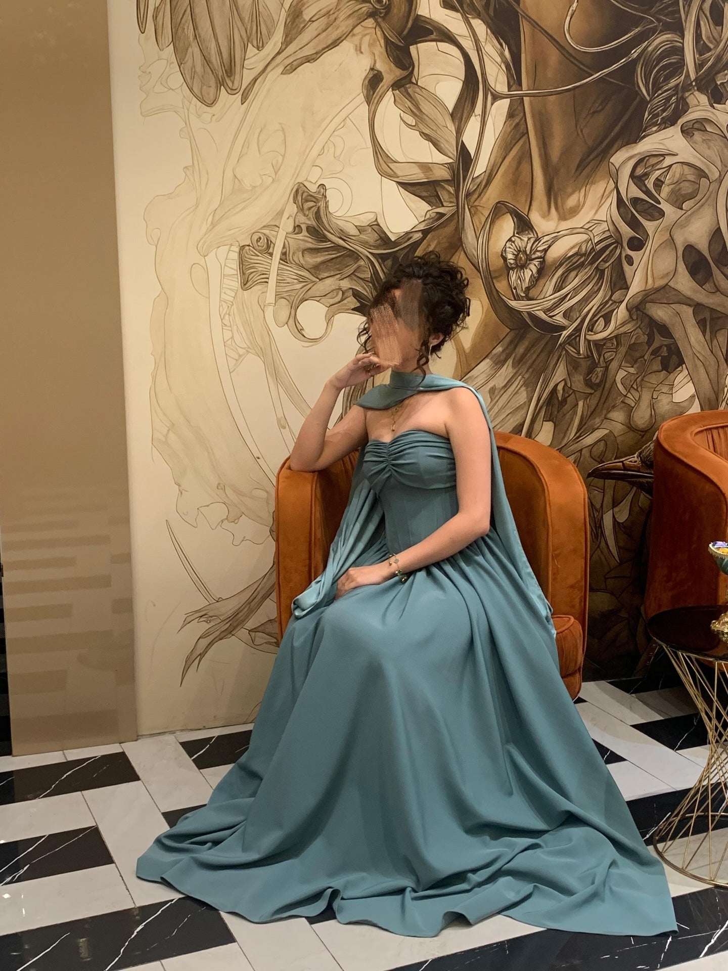 Strapless Corset Evening Gown with Matching Cape