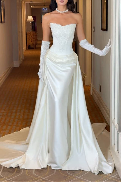 Strapless Corset Satin Wedding Dress with Draping