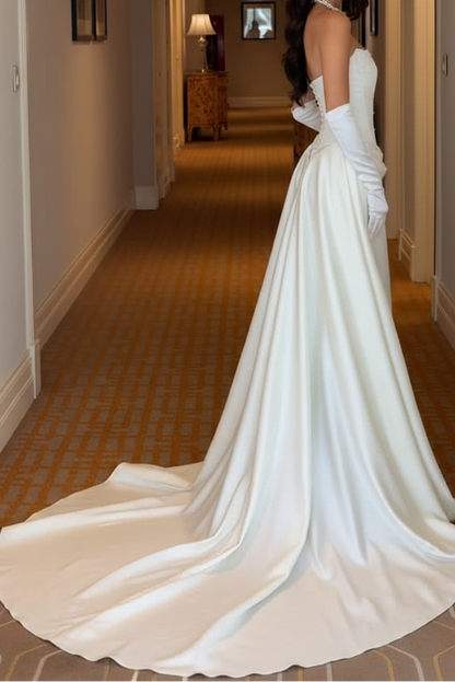 Strapless Corset Satin Wedding Dress with Draping