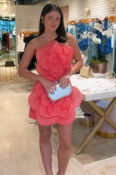 3D Floral Applique One Shoulder Mini Dress