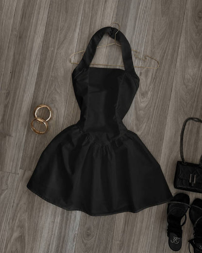 Halter Neck A-Line Mini Dress with Basque Waist