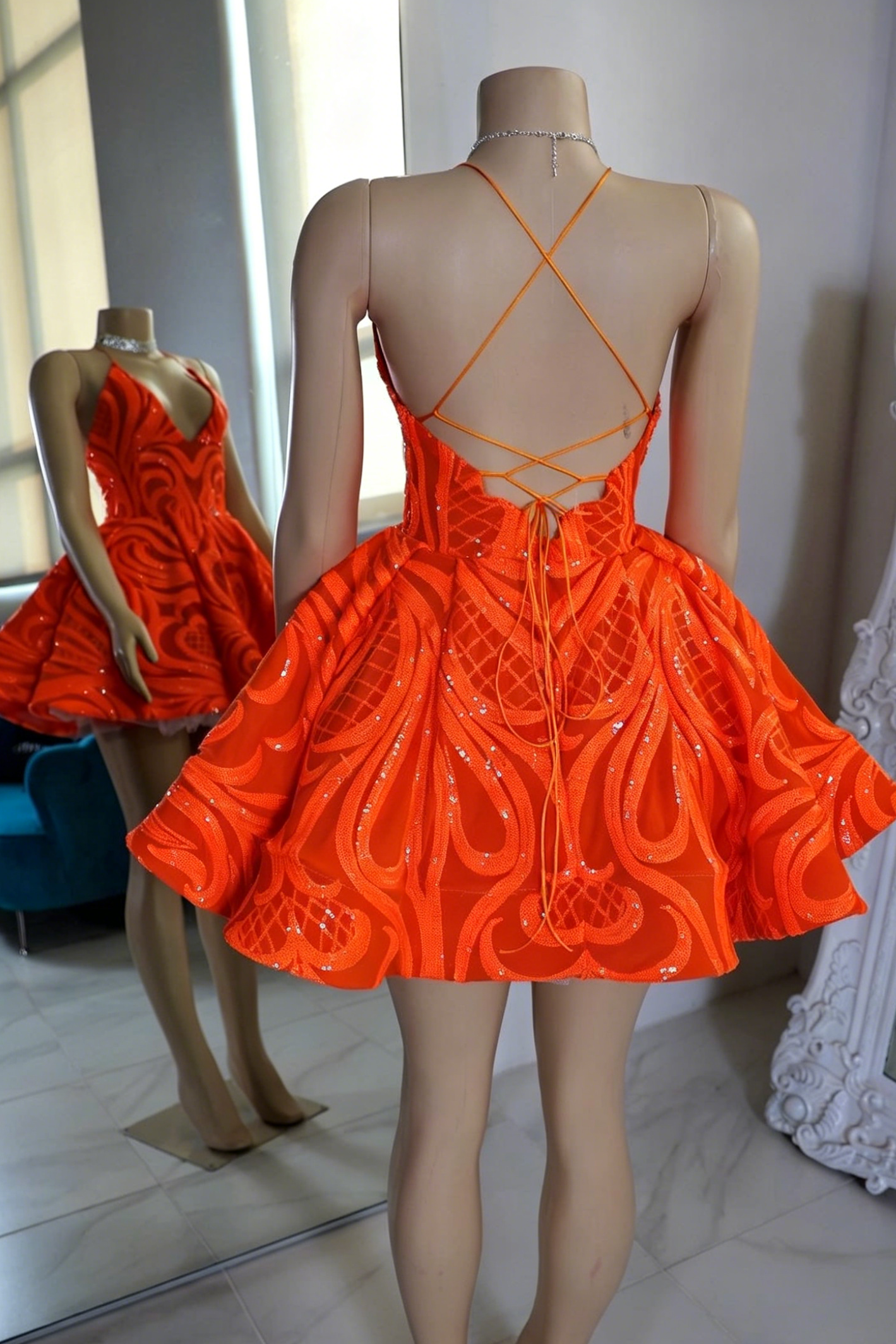 Deep V-Neck Halter Backless A-Line Party Dress