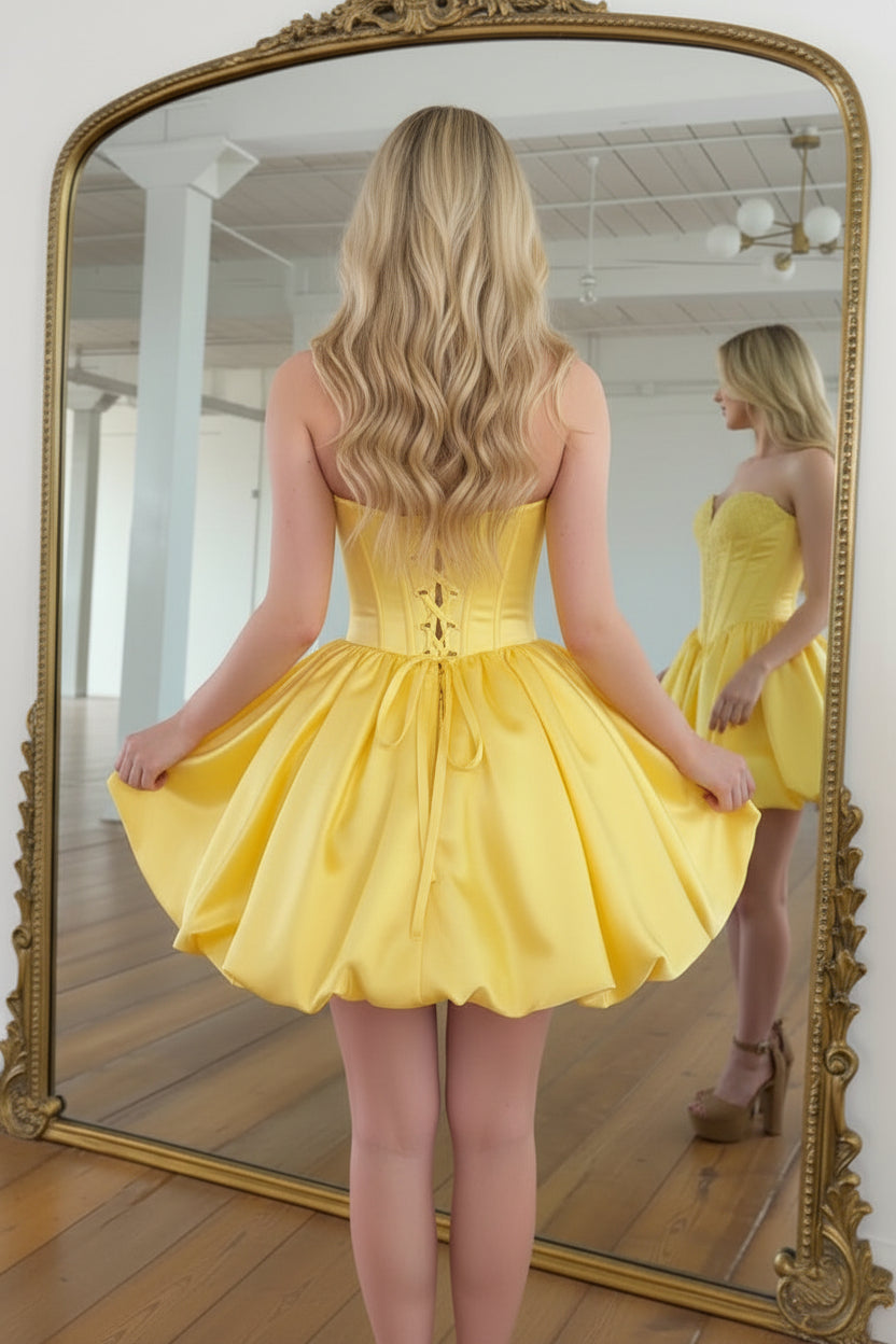 Strapless Corset Satin Bubble Mini Dress