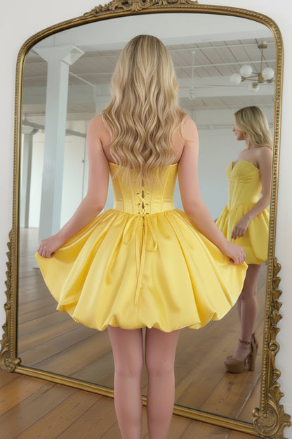 Strapless Corset Satin Bubble Mini Dress
