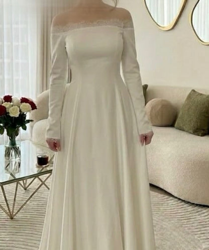 Off-the-Shoulder Long Sleeve A-Line Wedding Dress