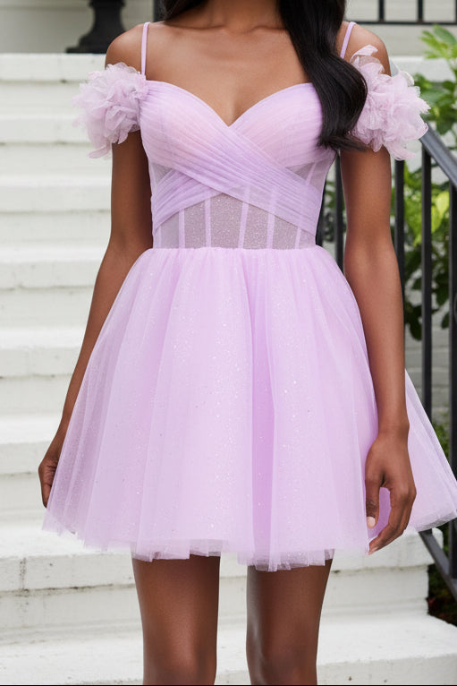 Glitter Tulle Sweetheart Corset A-Line Mini Dress