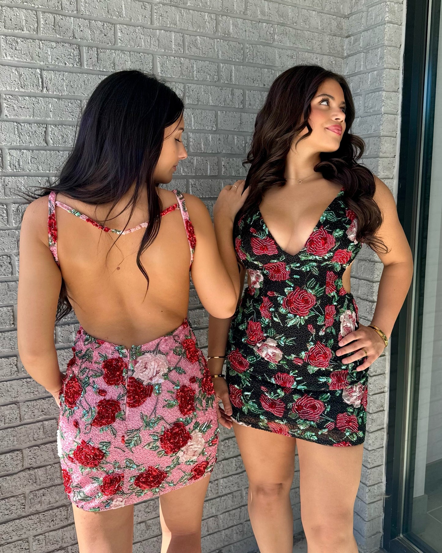 Floral Beaded Cut-Out Mini Dress with Open Back