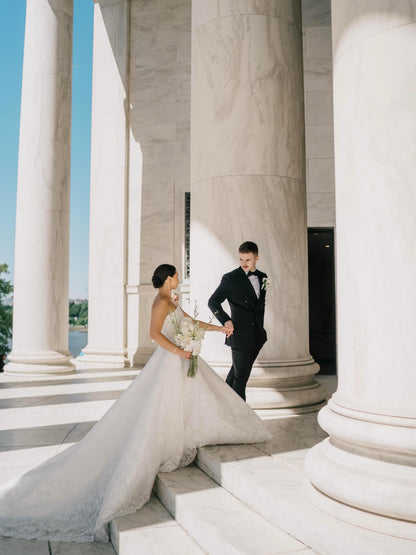 Strapless Lace Ball Gown Wedding Dress with Sleeves