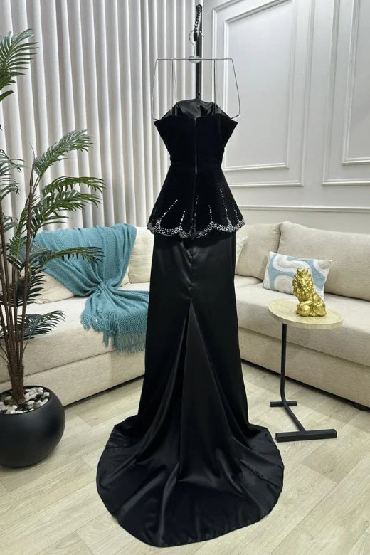 Strapless Crystal Peplum Mermaid Gown