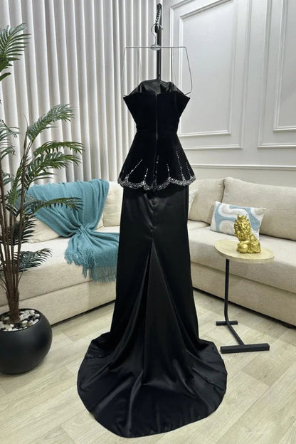 Strapless Crystal Peplum Mermaid Gown