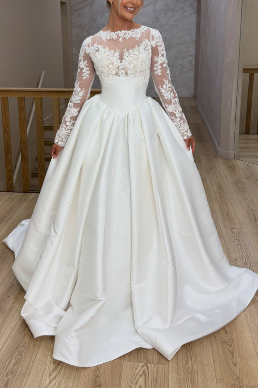 Illusion Lace Long Sleeve Ball Gown Wedding Dress