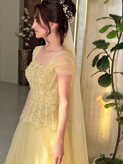 Corset Peplum Ball Gown with Cape