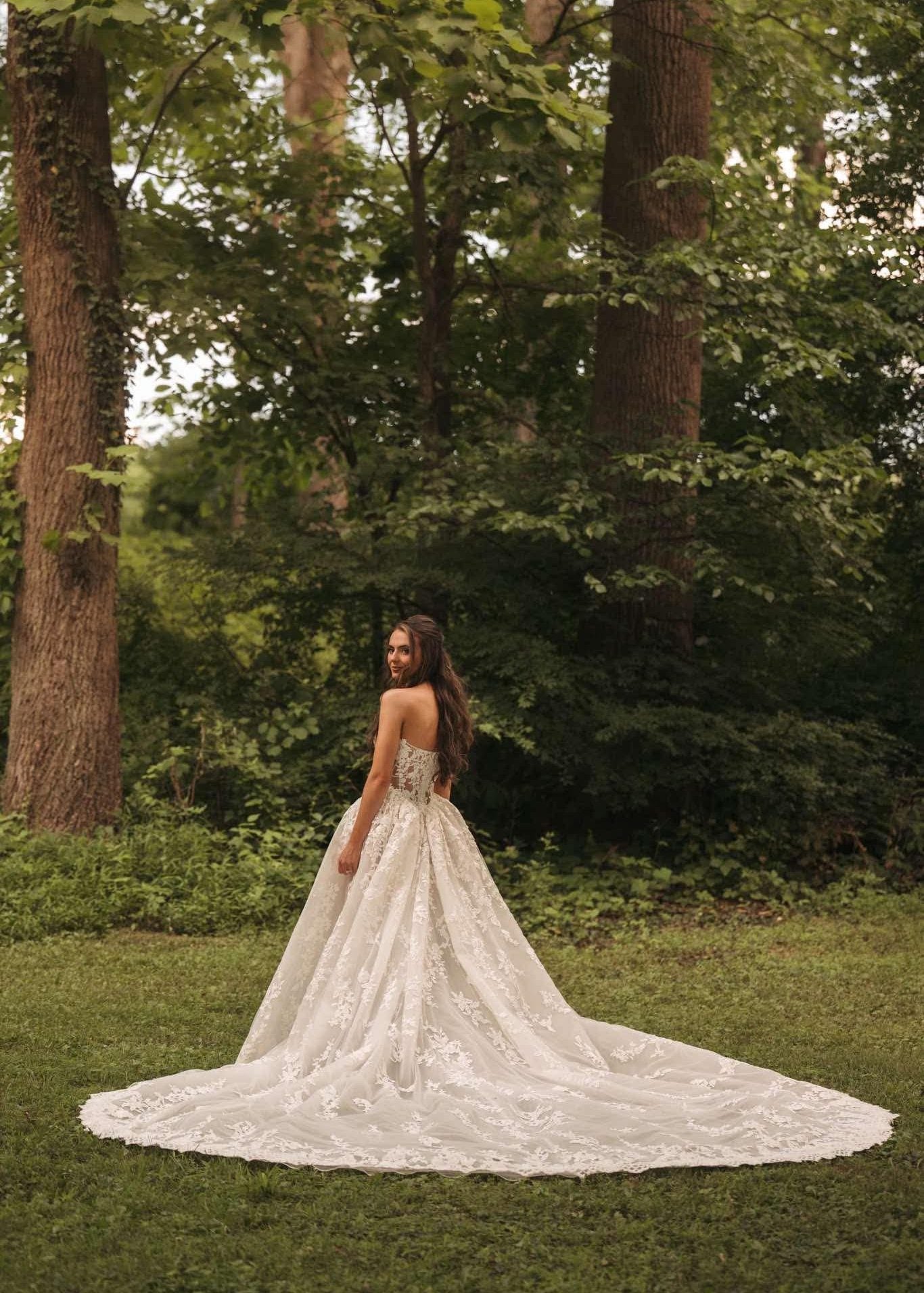 Strapless Lace Ball Gown with Cathedral Train