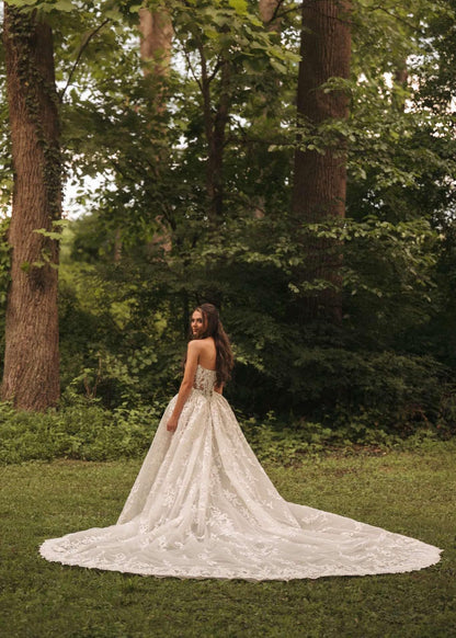 Strapless Lace Ball Gown with Cathedral Train