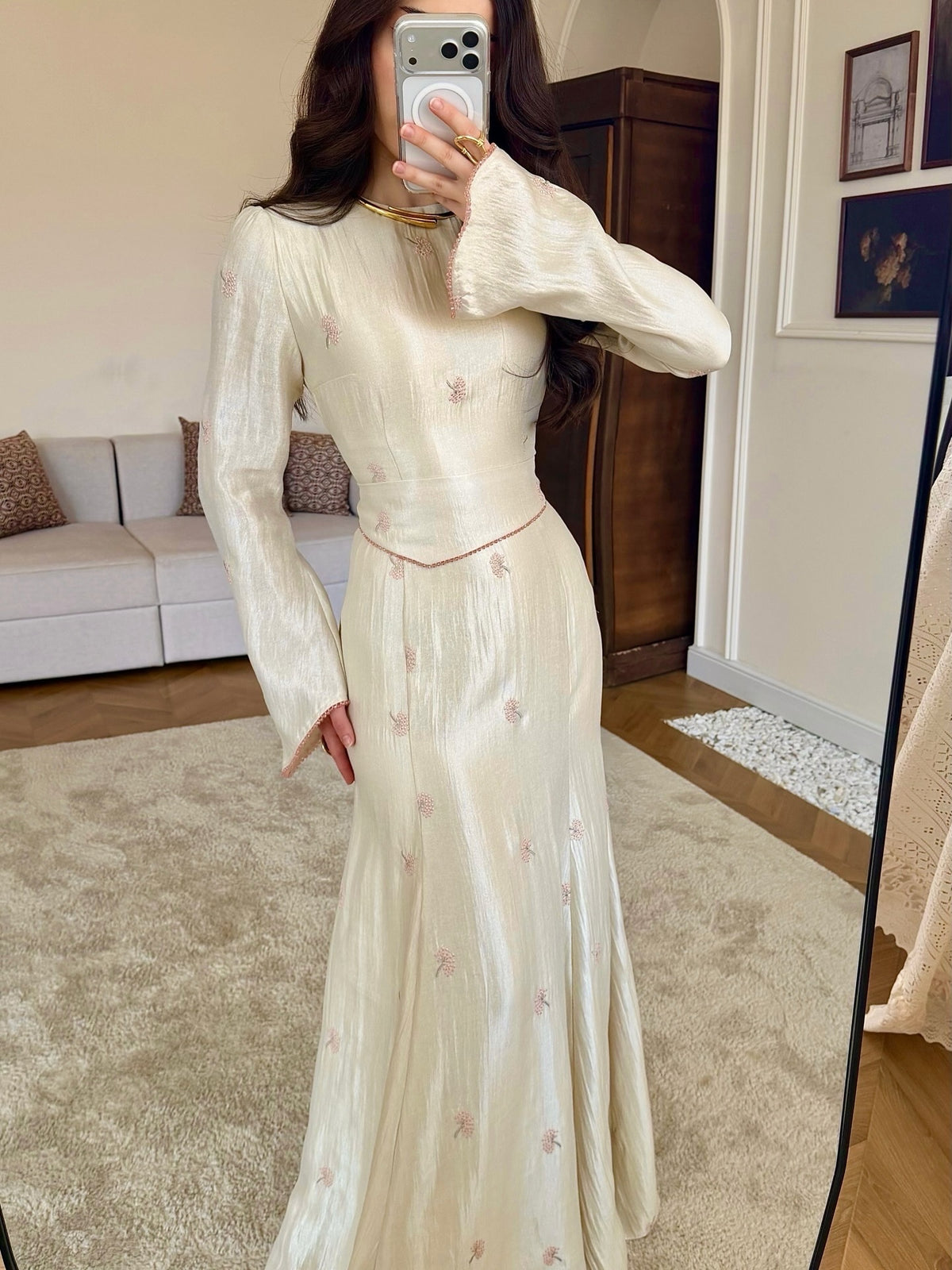 Embroidered Flare Sleeve Maxi Dress