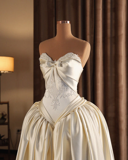 Basque Waist Ball Gown Wedding Dress with Bow