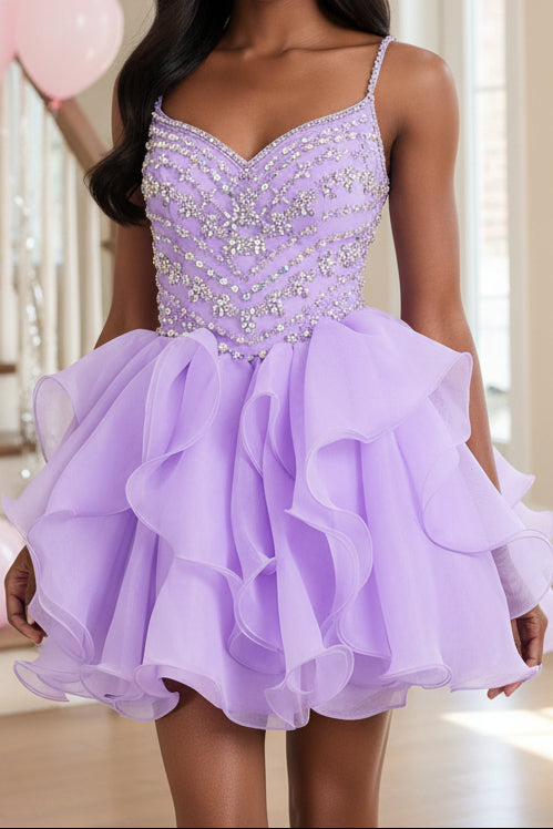 Sweetheart Beaded Tiered Ruffle Mini Dress