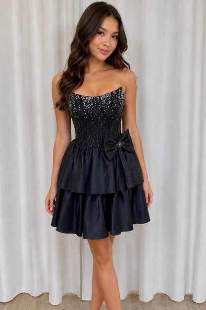 Strapless Beaded Corset Tiered Mini Dress