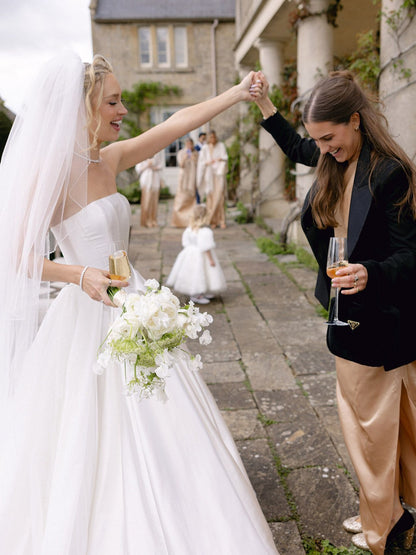 Strapless Satin Ball Gown Wedding Dress with Train