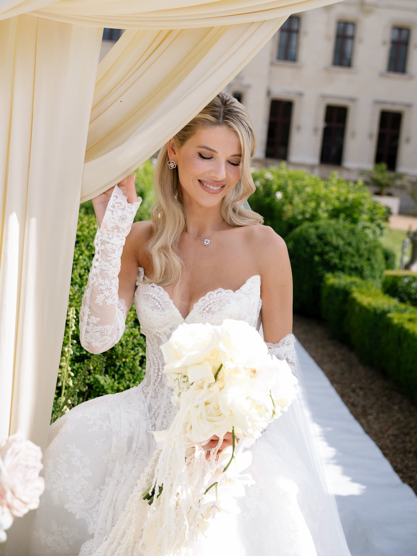 Strapless Lace Corset Ball Gown Wedding Dress