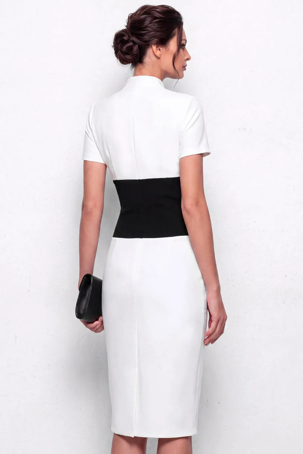 Short Sleeve Midi Sheath Dress with Corset Waist