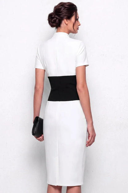 Short Sleeve Midi Sheath Dress with Corset Waist