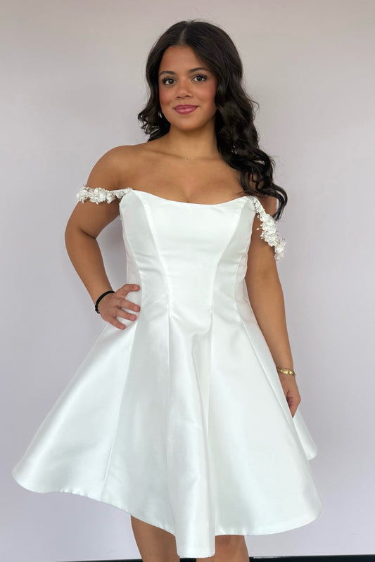 Off-the-Shoulder Satin A-Line Short Dress