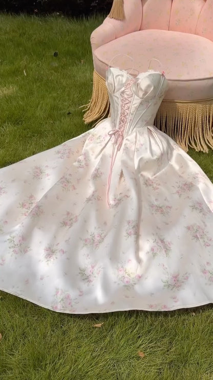Floral Corset Maxi Dress with Spaghetti Straps