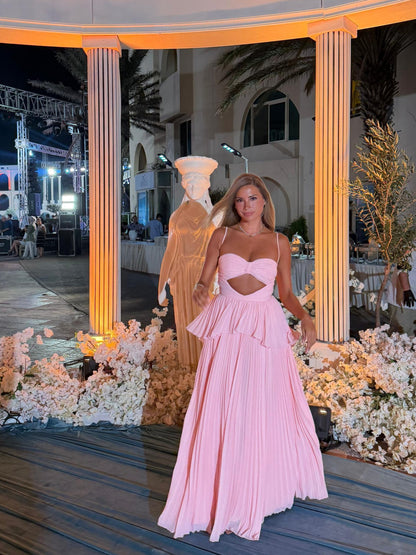 Pleated Cut-Out Tiered Maxi Dress