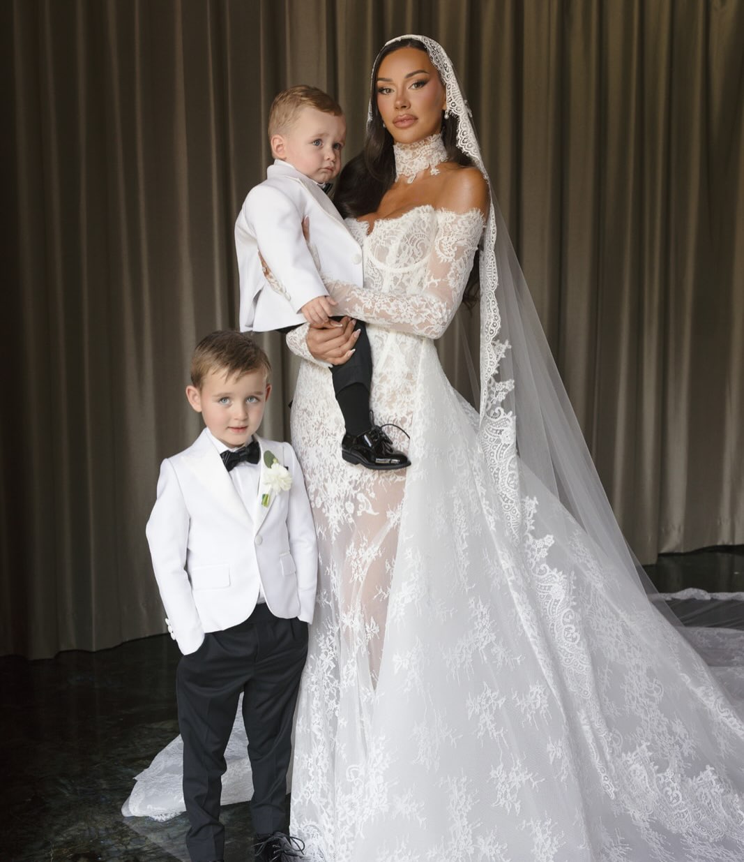 Lace Corset Ball Gown Wedding Dress with Long Sleeves