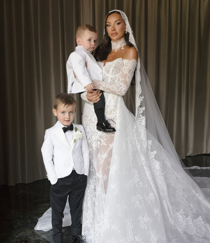 Lace Corset Ball Gown Wedding Dress with Long Sleeves