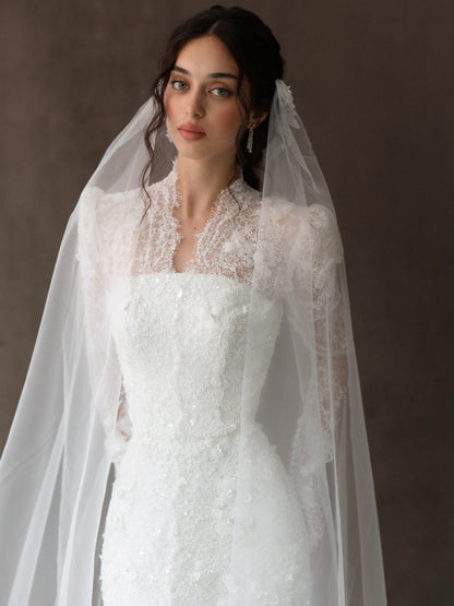 Lace High Neck Mermaid Wedding Dress with Sleeves