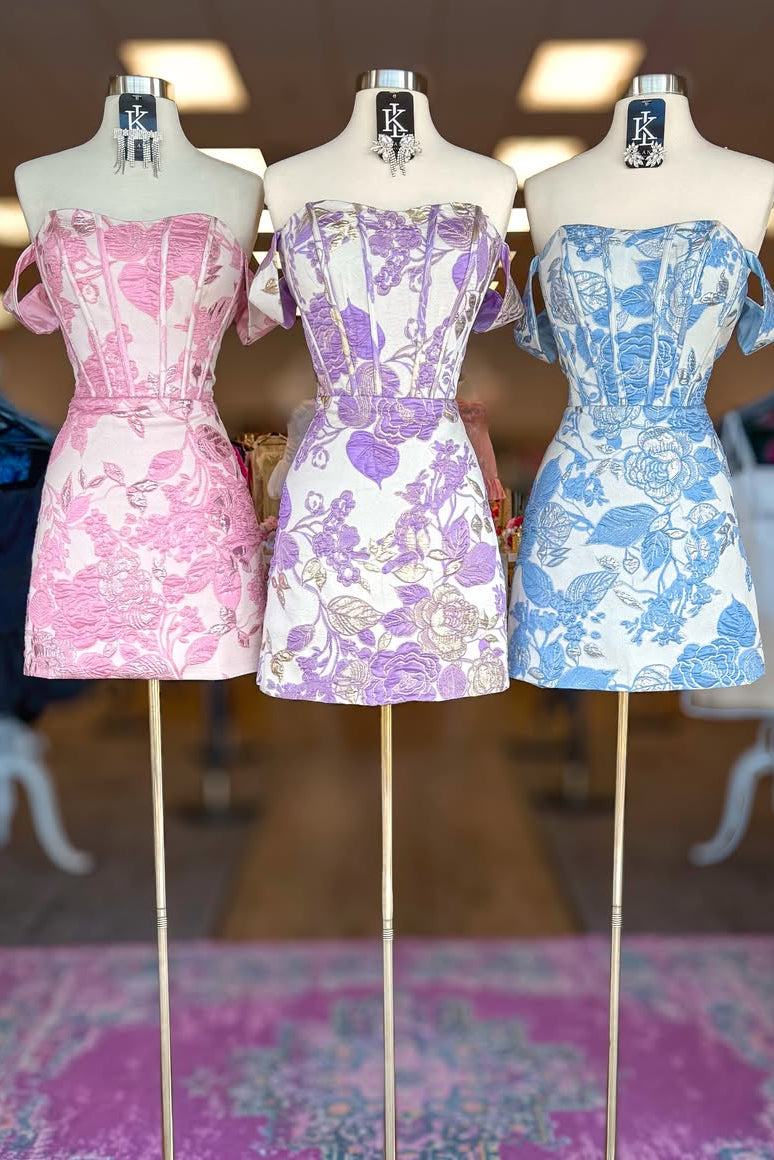 Floral Jacquard Off-Shoulder Corset Mini Dress