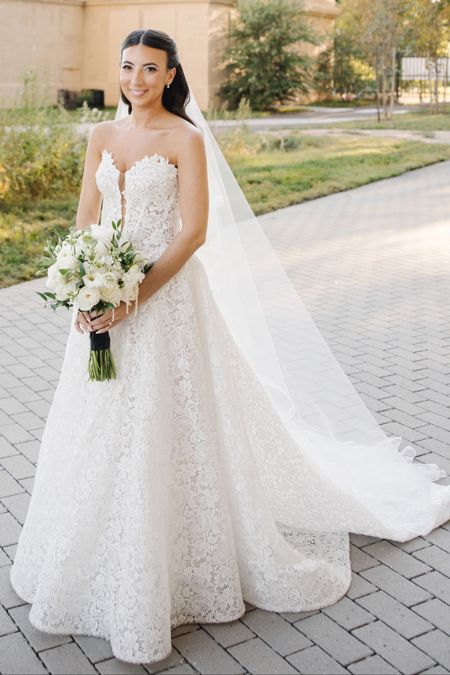 Strapless Lace A-Line Wedding Dress with Train