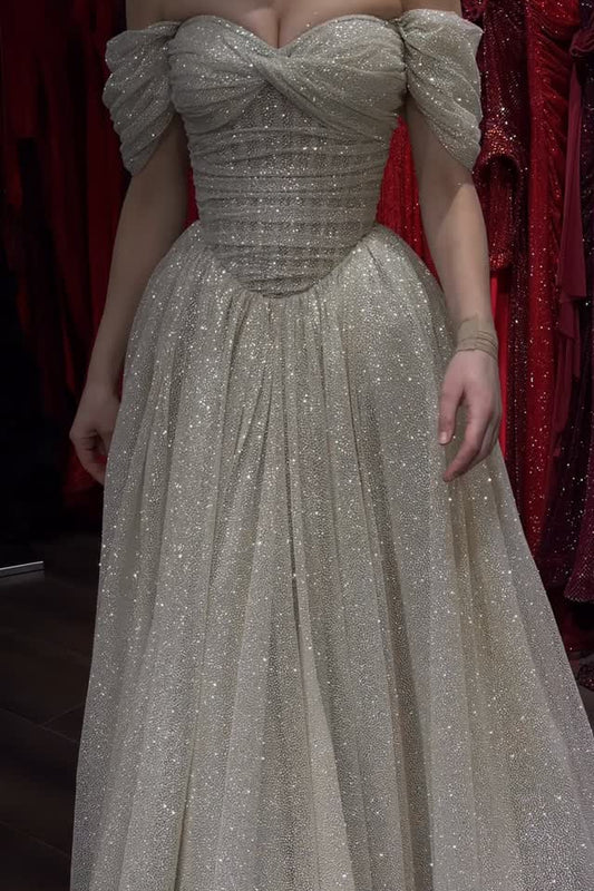 Off-The-Shoulder Glitter Ball Gown