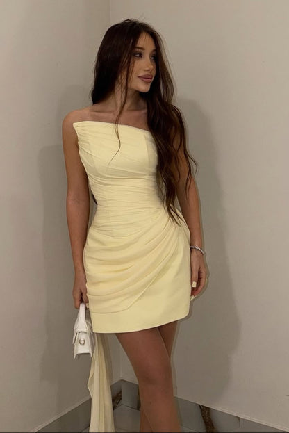 Ruched One-Shoulder Mini Dress with Side Drape
