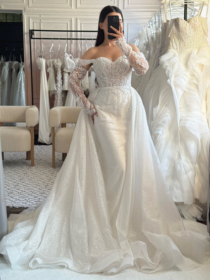 Beaded Sheath Wedding Dress with Overskirt