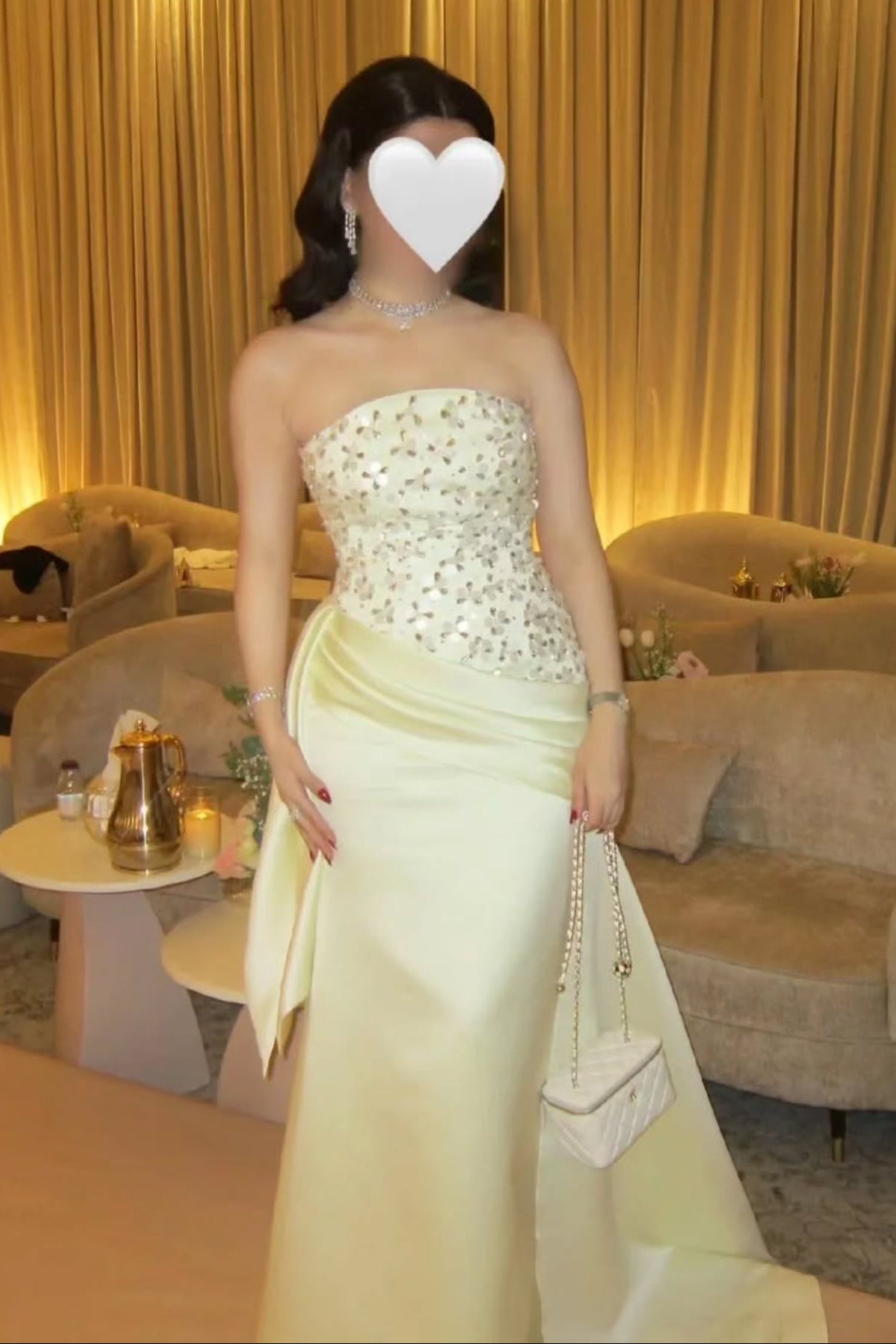 Strapless Beaded Satin Evening Gown