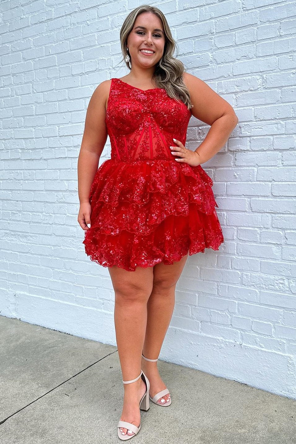 One-Shoulder Tiered Corset Short Homecoming Dress
