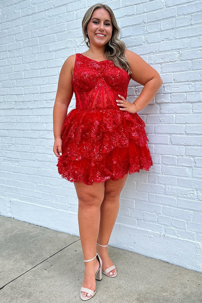 One-Shoulder Tiered Corset Short Homecoming Dress