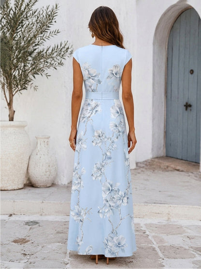 Elegant Floral Print V-Neck Maxi Dress