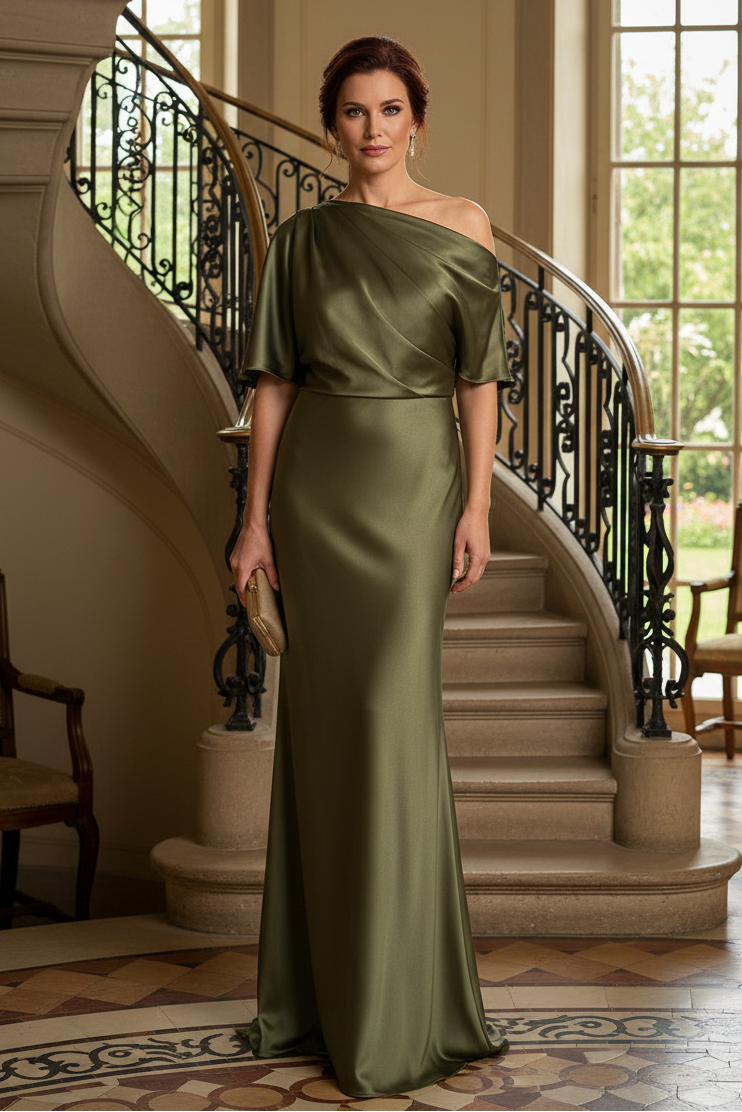 One-Shoulder Draped Satin Evening Gown