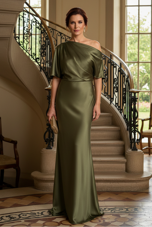 One-Shoulder Draped Satin Evening Gown