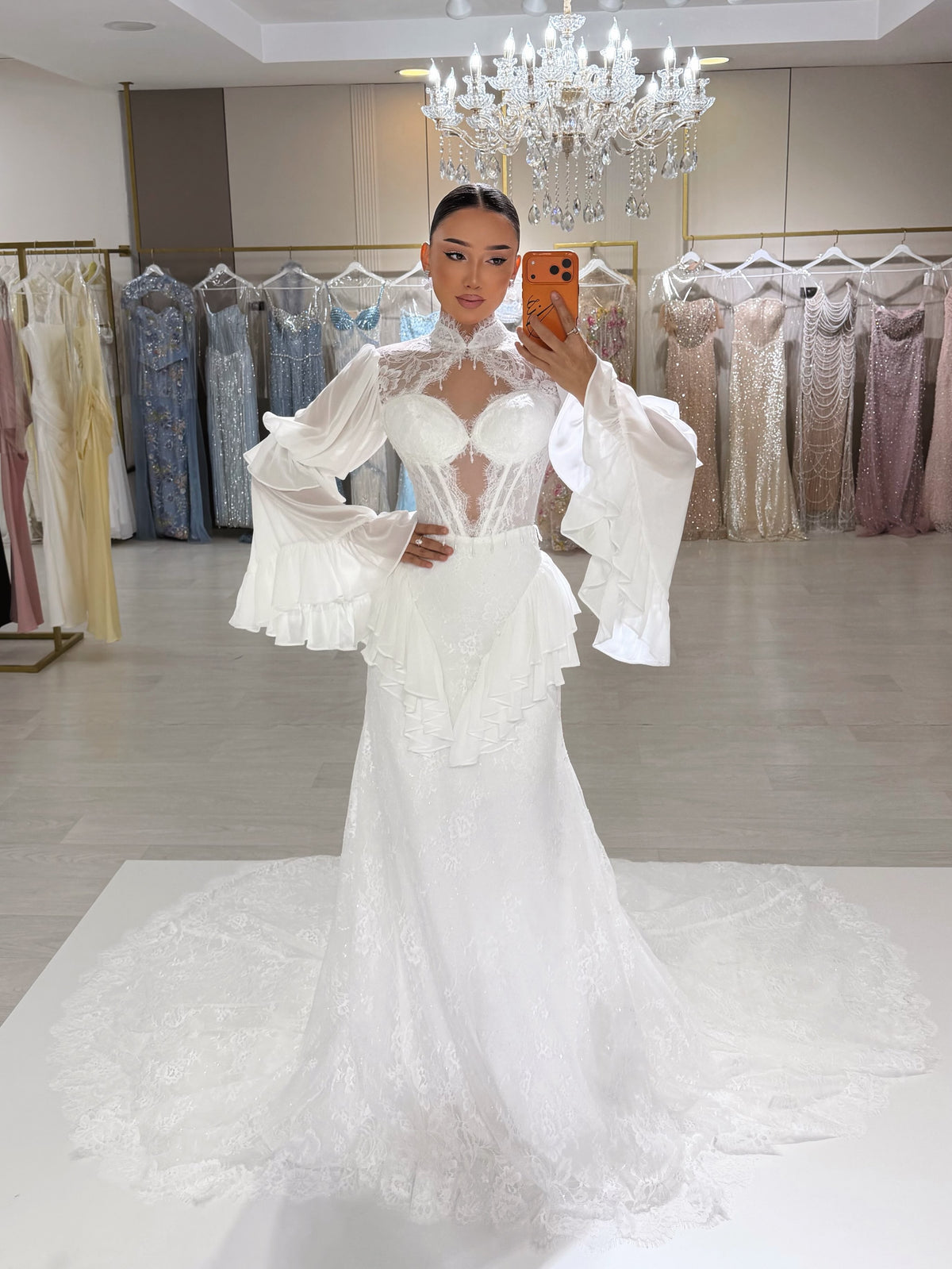 Corset Lace Wedding Dress with Bell Sleeves