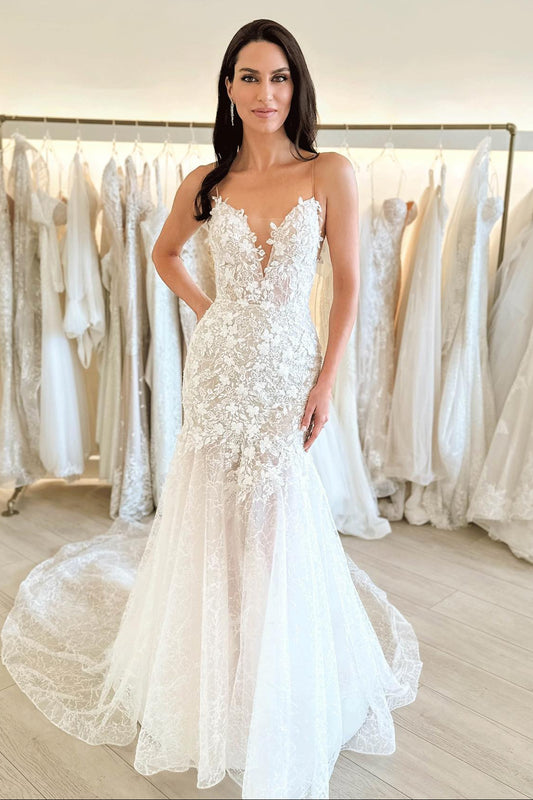 Low Back Lace Mermaid Wedding Gown with Train