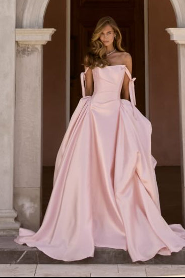 Strapless Satin Ball Gown with Voluminous Skirt