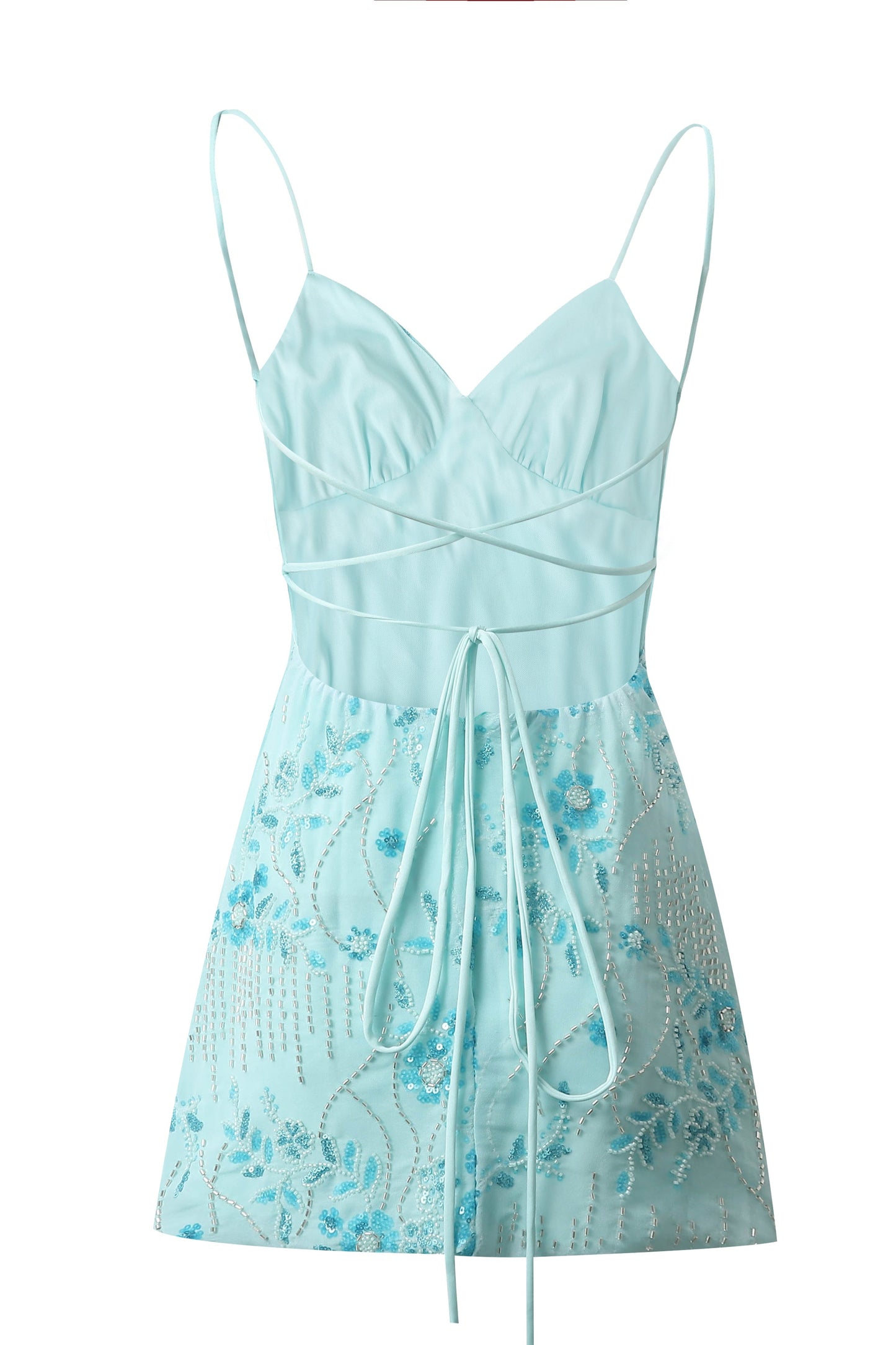 Sequined Floral Beaded Mini Dress with Lace-Up Back