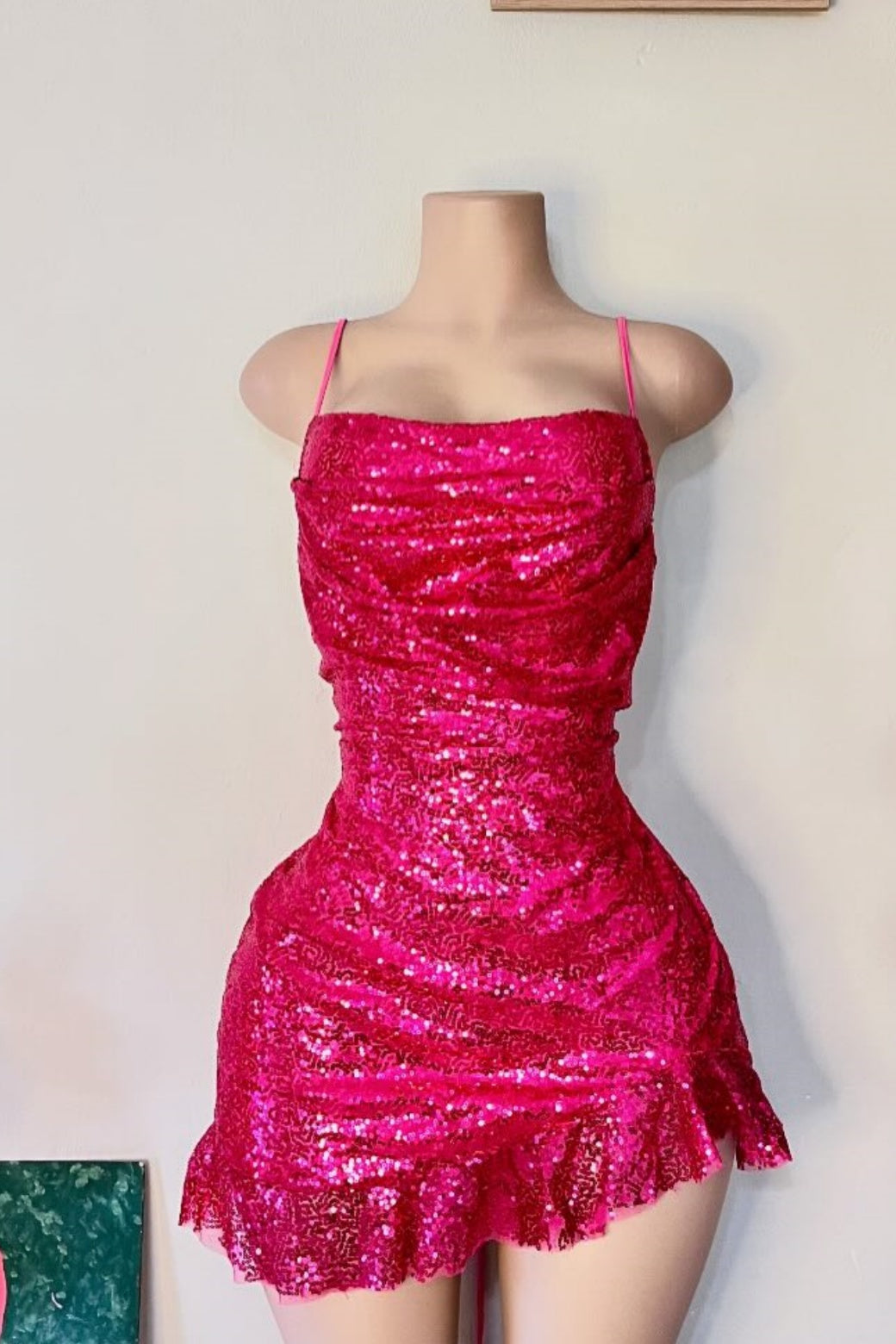 Cowl Neck Sequin Mini Dress with Lace-Up Back